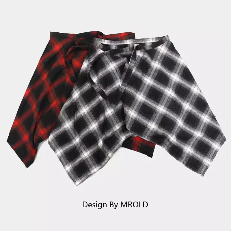 Plaid Small Fart Curtain Women's American Style High Street Hem Men's Waist Belt Plaid Waist Artifact Layered Skirt Base