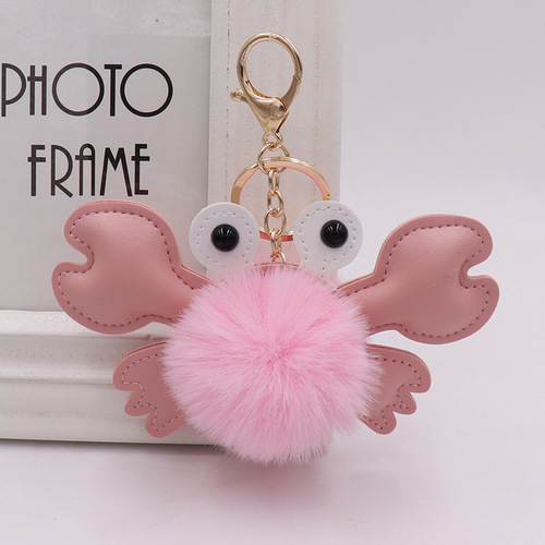 Cute fur ball crab keychain cartoon plush doll clothing bag pendant luggage small doll pendant