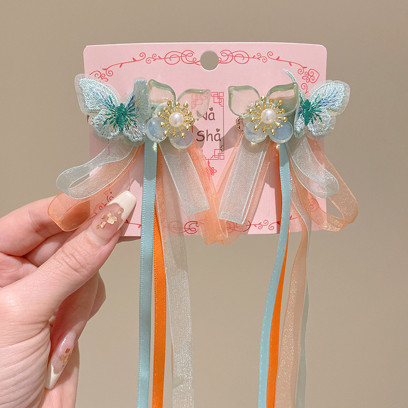 Hanfu tocado de cabello de niñas bordas vestidos antiguos para el cabello de niñas tarjetas de cabello de niñas vestidos antiguos accesorios princesas niñas clips para el cabello