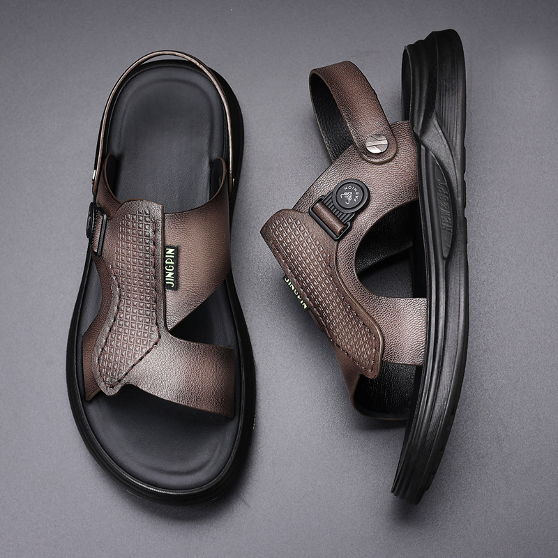 First-Layer Sheepskin Summer New Men's Sandals Genuine Leather Beach Shoes Men's Casual Sandals Leather Slippers Men's Shoes