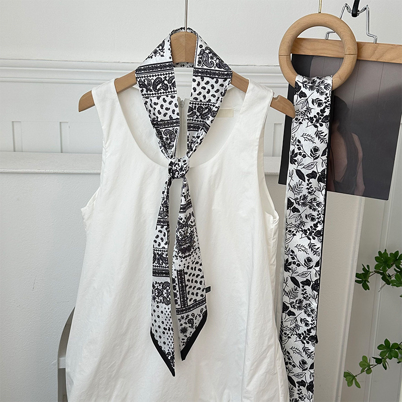 Pañuelo de seda, banda larga, sensación de alta calidad, bufanda pequeña decorativa, bolsa de toalla de seda, envuelta, pañuelo floral, cinta para el cabello, serpentín para el cabello