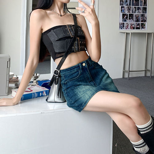 Fashion High-Waisted Denim Skirt Women's Summer 2025 Casual Hot Girl High-Waisted Short Skirt Elastic Slimming