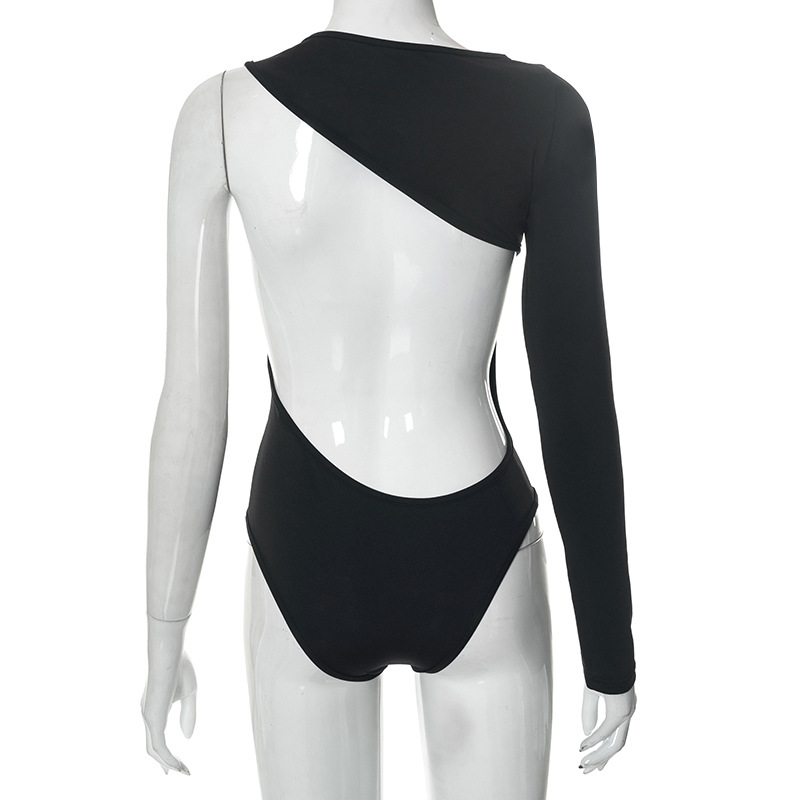 Y22BS533 Women's New Solid Casual Round Neck One Shoulder Long Sleeve Off Back Slim Fit Bodysuits_voghion.com