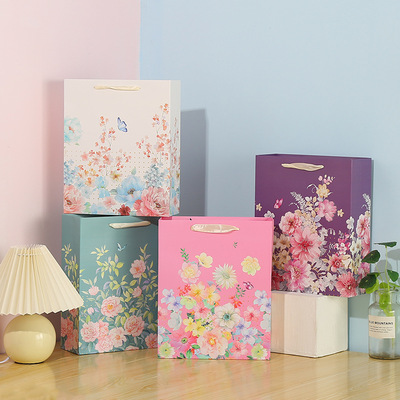 礼品纸袋服装化妆品购物袋彩色花朵简约纸袋手提袋 ins风手提纸袋|ru