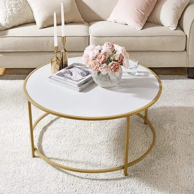 Mesa de té de vidrio temperado, mesa de café de soporte de alta calidad, mesa de café de soporte de MDF, mesa de café moderna y simple.