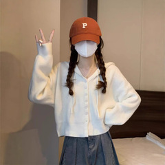 连帽毛衣针织衫外套外搭开衫女秋季2025年新款慵懒风短款内搭上衣