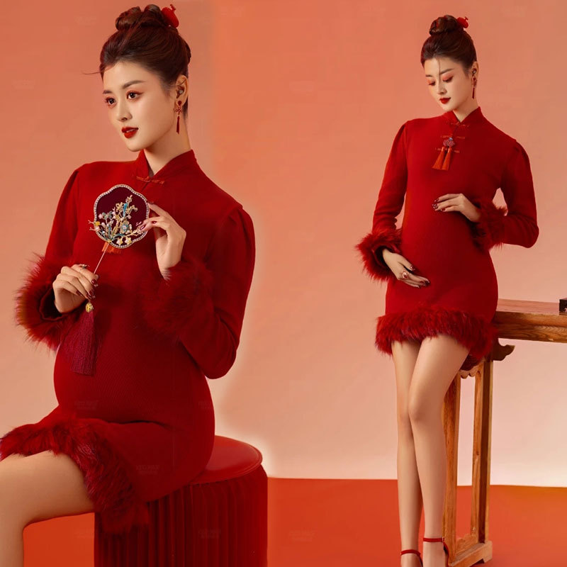 撮影のテーマの妊婦の新しい中国式の写真撮影の服装の妊娠するマミーの大きい腹は水墨画の風格を照らして長いスカートを撮影します。