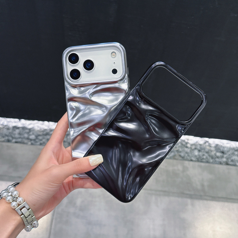 哑光电镀银色褶皱纹适用iPhone17pro max苹果16手机壳15/14高级感|undefined