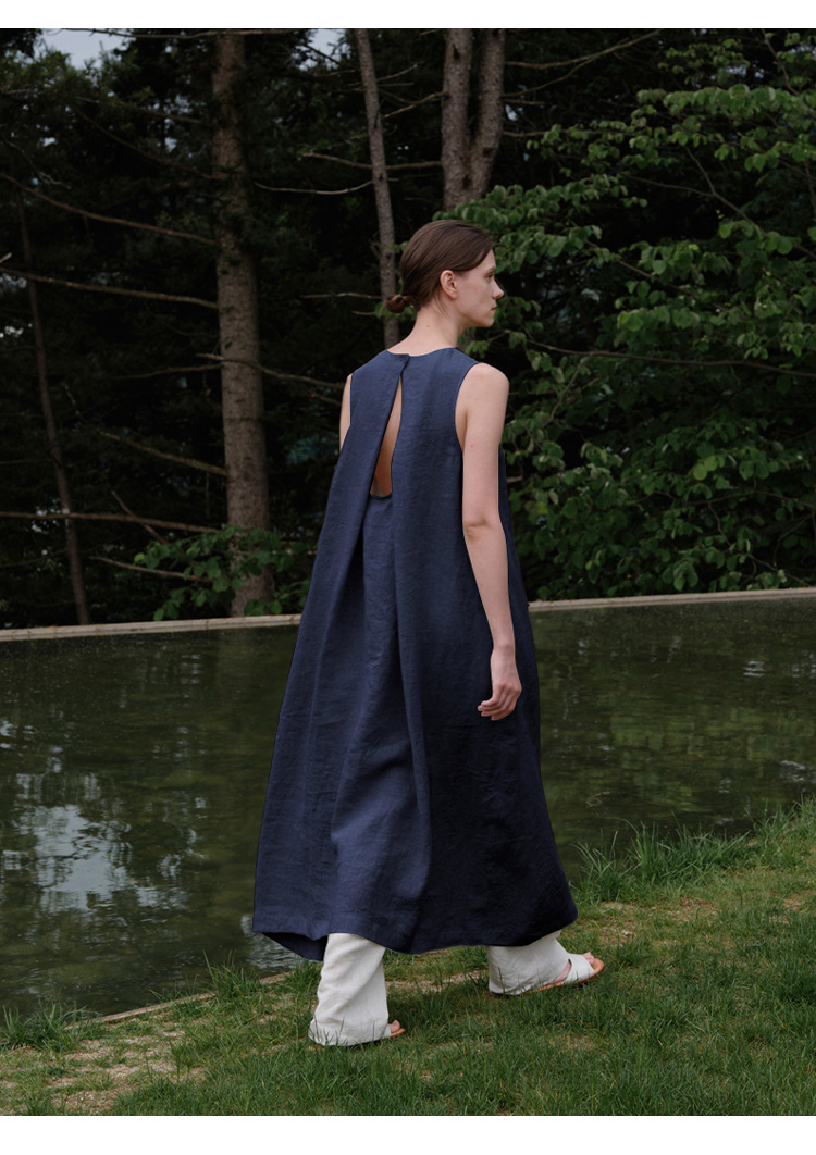 Cotton Linen Maxi Dress Summer French Pastoral Sleeveless Backless Hollow Out Cutout Niche Casual Loose Maxi Dress