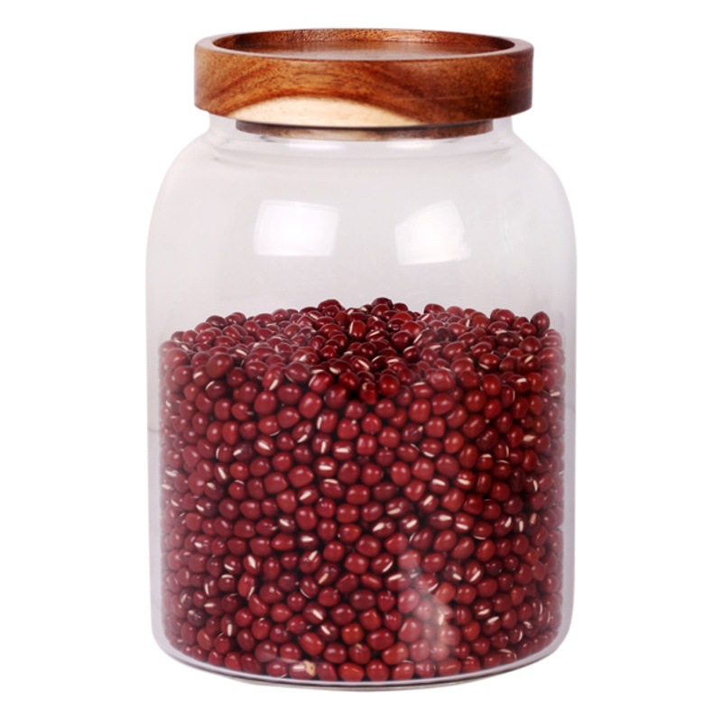 Gran CAPACIDAD DE Acacia tapa de madera sellada tarro verde naranja granos de vidrio de almacenamiento tarro de té de vidrio de alta borosilicato hogar tarro
