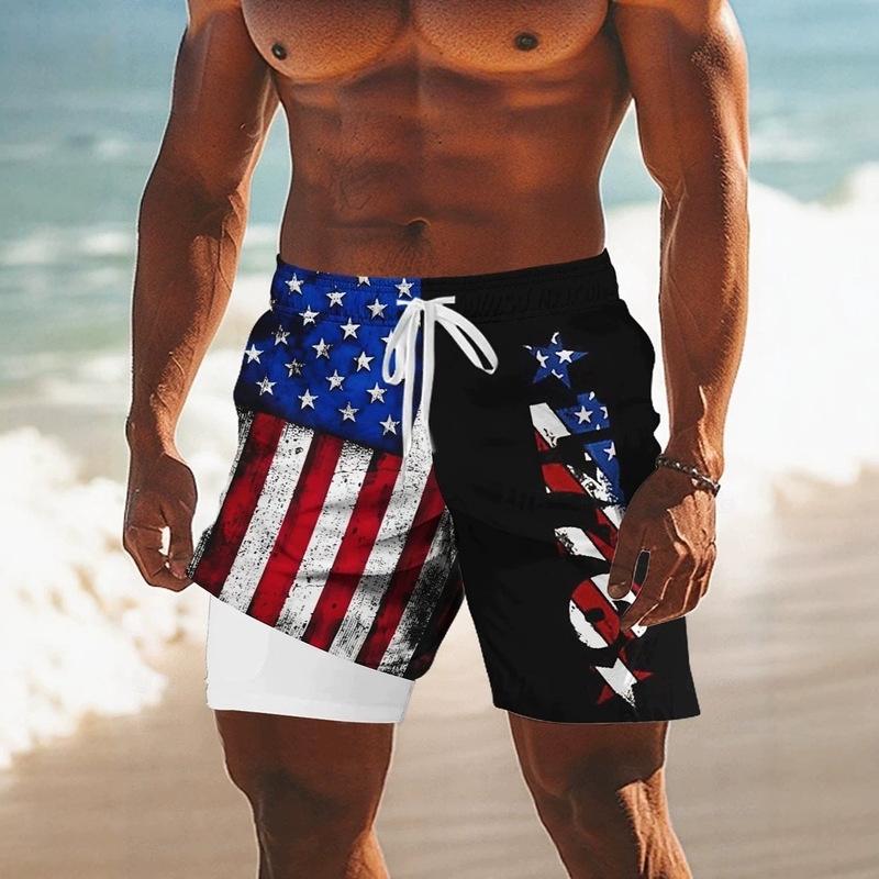 Double-layer comfortable and breathable shorts, Amazon cross-border wholesale, special price, men's summer cool and trendy beach shorts