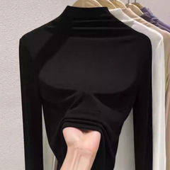 2025春秋新款莫代尔长袖女生修身显瘦洋气打底衫半高领韩版上衣女