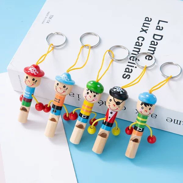 Cartoon wooden pirate whistle toy children's playing musical instrument baby whistle kindergarten prize small gift