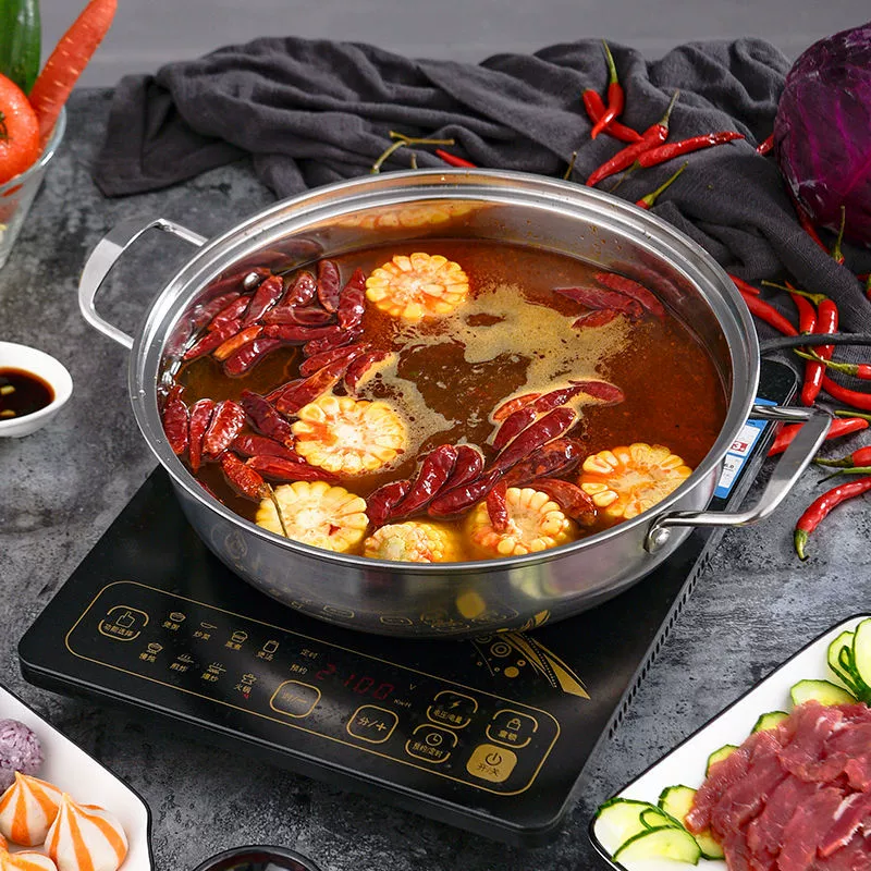 Прямой поставщик из нержавеющей стали кастрюля для soups induction, ясный бульон с крышкой, горячий горшок, боковая плита, большая вместимость, подарочная кастрюля
