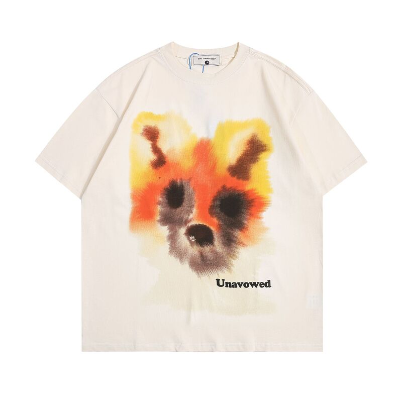 Street fashion fuzzy puppy printed short-sleeved T-shirt youth men and women loose couple half-sleeved top T-shirt