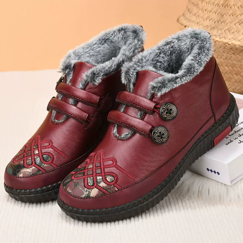 Зимние slip-on сапоги для мамы, утепленная флисом нескользящая обувь, красный/чёрный, EU 35–41