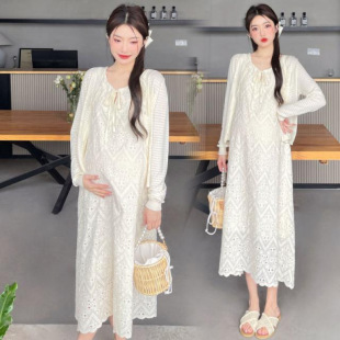 Maternity Summer Suit 2025 Summer New Floral Fashion Dress Suspender Skirt Sun Protection Shirt Fashionable Two-Piece Set