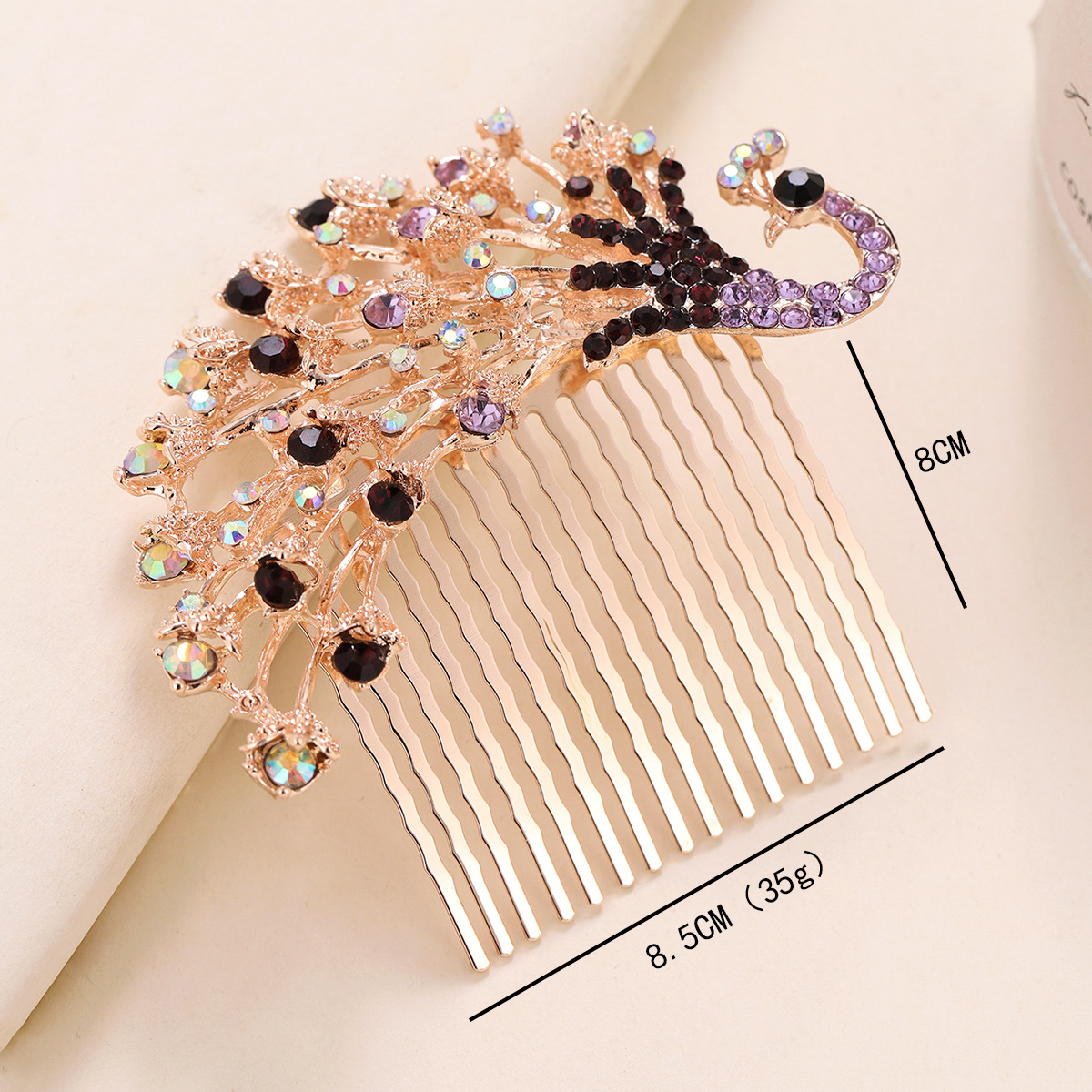 Ventas transfronterizas calientes de aleación de diamante de perlas peine de cabello enchufe de cabello accesorios de cabello oro rosa pein de pelo Peacock