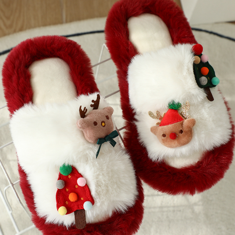 Interés transfronterizo de Navidad alce algodón zapatillas peluche árbol de Navidad casa peluche zapatillas de piso estudiantes regalos image 3