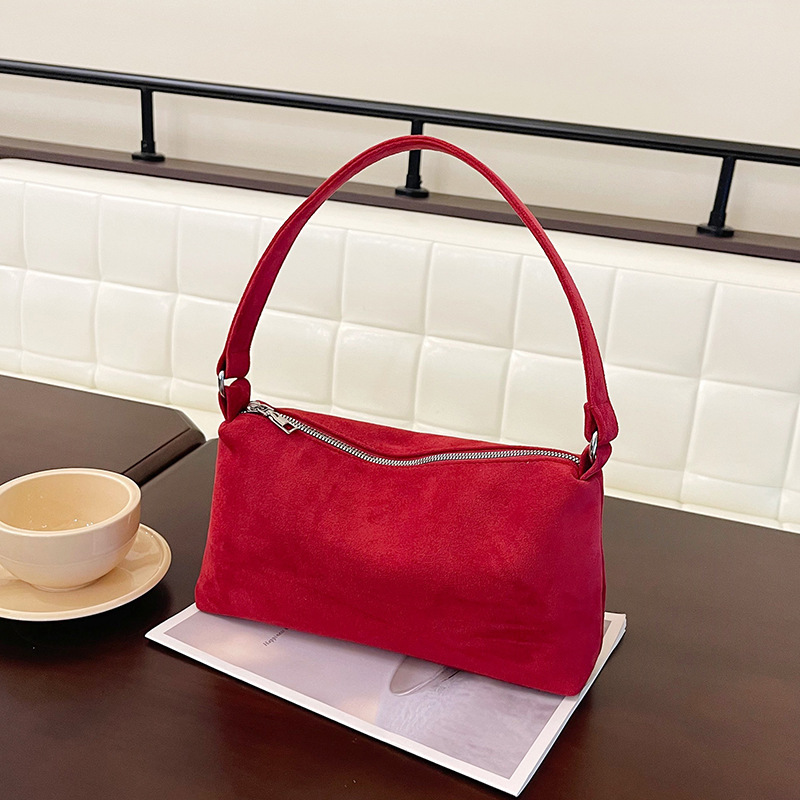 South Korea Niche Retro Suede Soft Shoulder Underarm Bag Women's 2024 Autumn and Winter New Simple Fashion Handbag