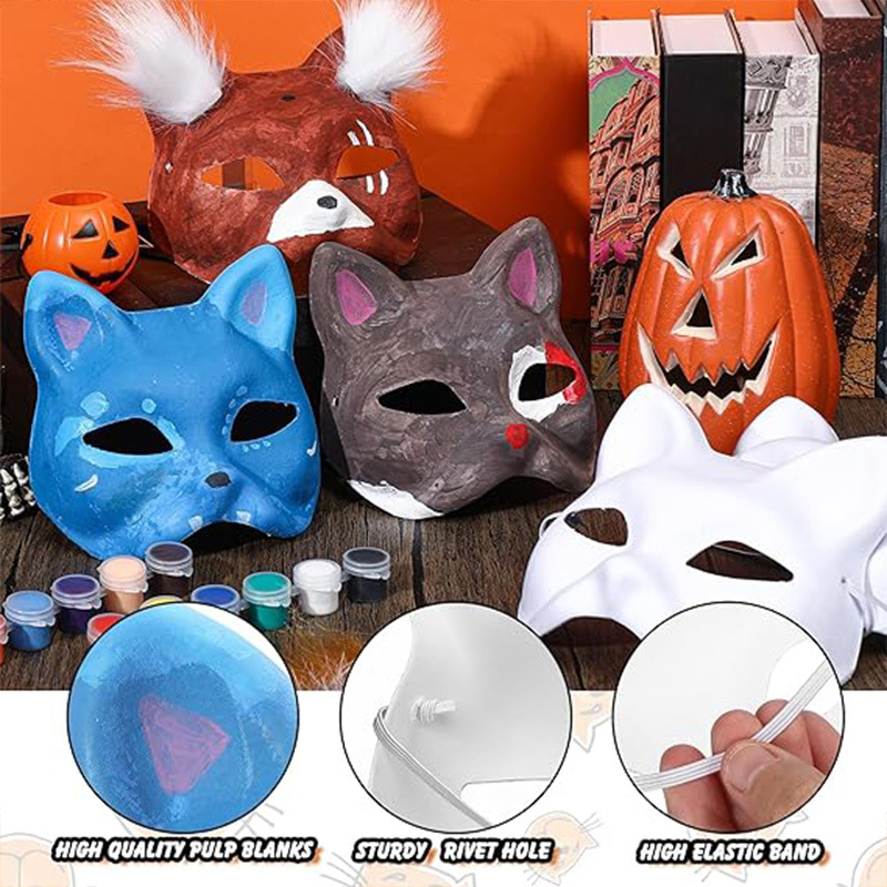 Amazon venta caliente niños bricolaje máscara de gato material conjunto de cara de gato de Halloween zorro máscara de graffiti pintada a mano