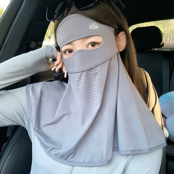 Ice Silk Full Face Sun Protection Mask for Women, Uv Protection, Neck Protection, Integrated Driving and Cycling Mask, Sunshade Face Mask Upf50+
