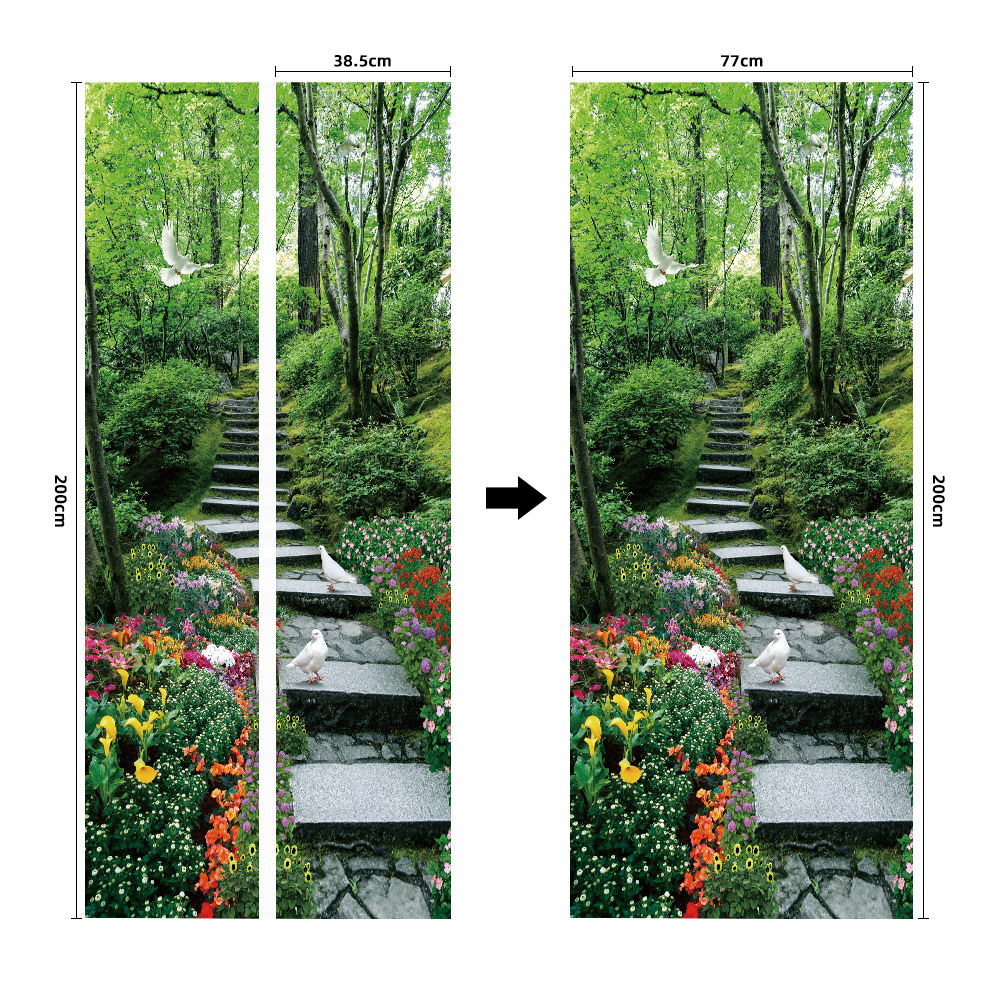 Pegatinas para puertas 3D respetuosas con el medio ambiente, autoadhesivos, fabricantes de origen al por mayor, patrones populares transfronterizos de alta definición, adhesivos para puertas impermeables, a prueba de aceite y antiincrustantes