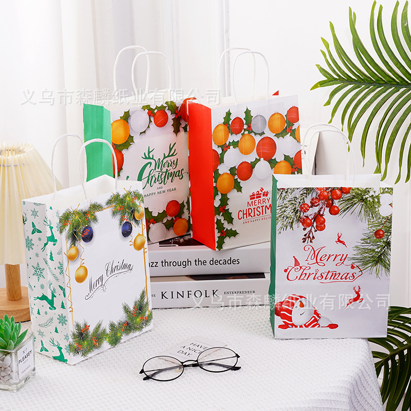 12 bolsas de regalo de Navidad, bolsas de papel kraft, bolsas de embalaje creativas para hornear, bolsas de mano, nuevas bolsas transfronterizas