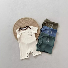 跨境ins嬰兒裝夏季短袖平角爬服男寶寶純色莫代爾包屁衣A類連身衣