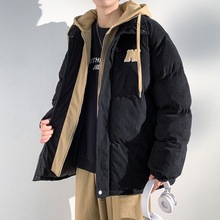 冬季保暖棉衣潮流加厚运动假两件袄男士外套羽绒棉服灯芯绒夹克男