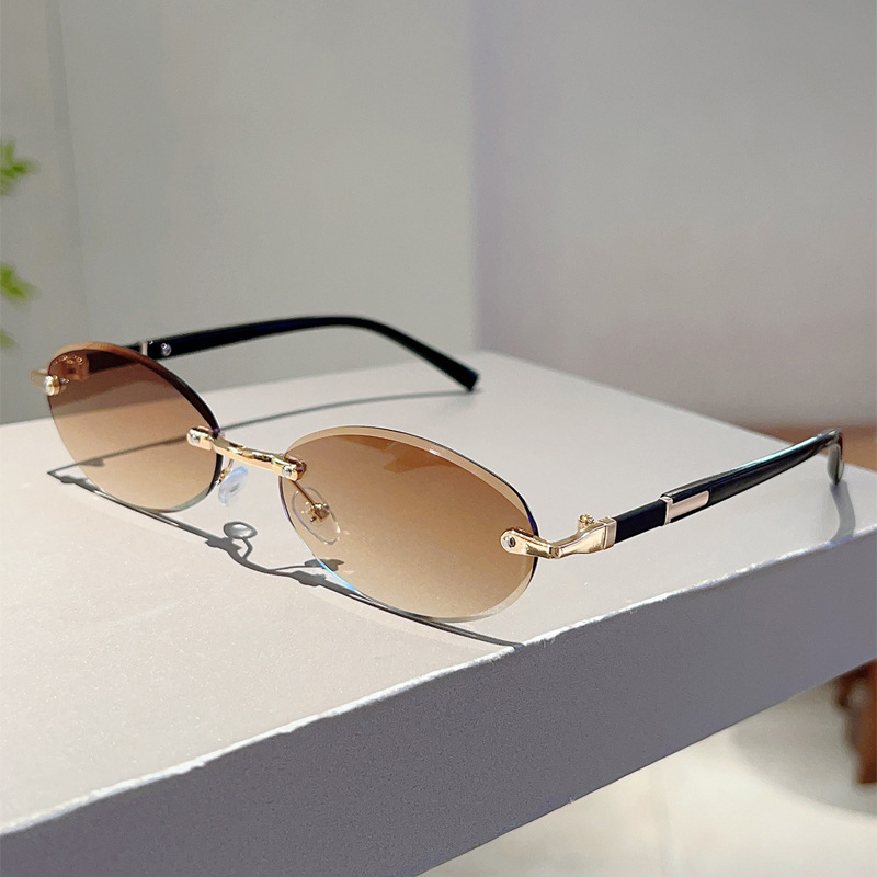 Ovale Rahmenlose Sonnenbrille Für Damen Modisches Trend Accessoire_voghion.com