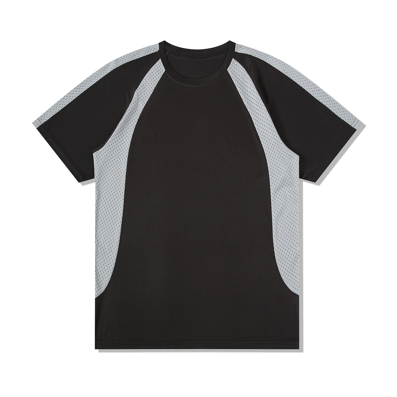 Hombre deportivo ocio mangas cortas T gran agujero de ventilación color combinado ropa de trabajo de secado rápido impresión logotipo camiseta ropa deportiva fitness