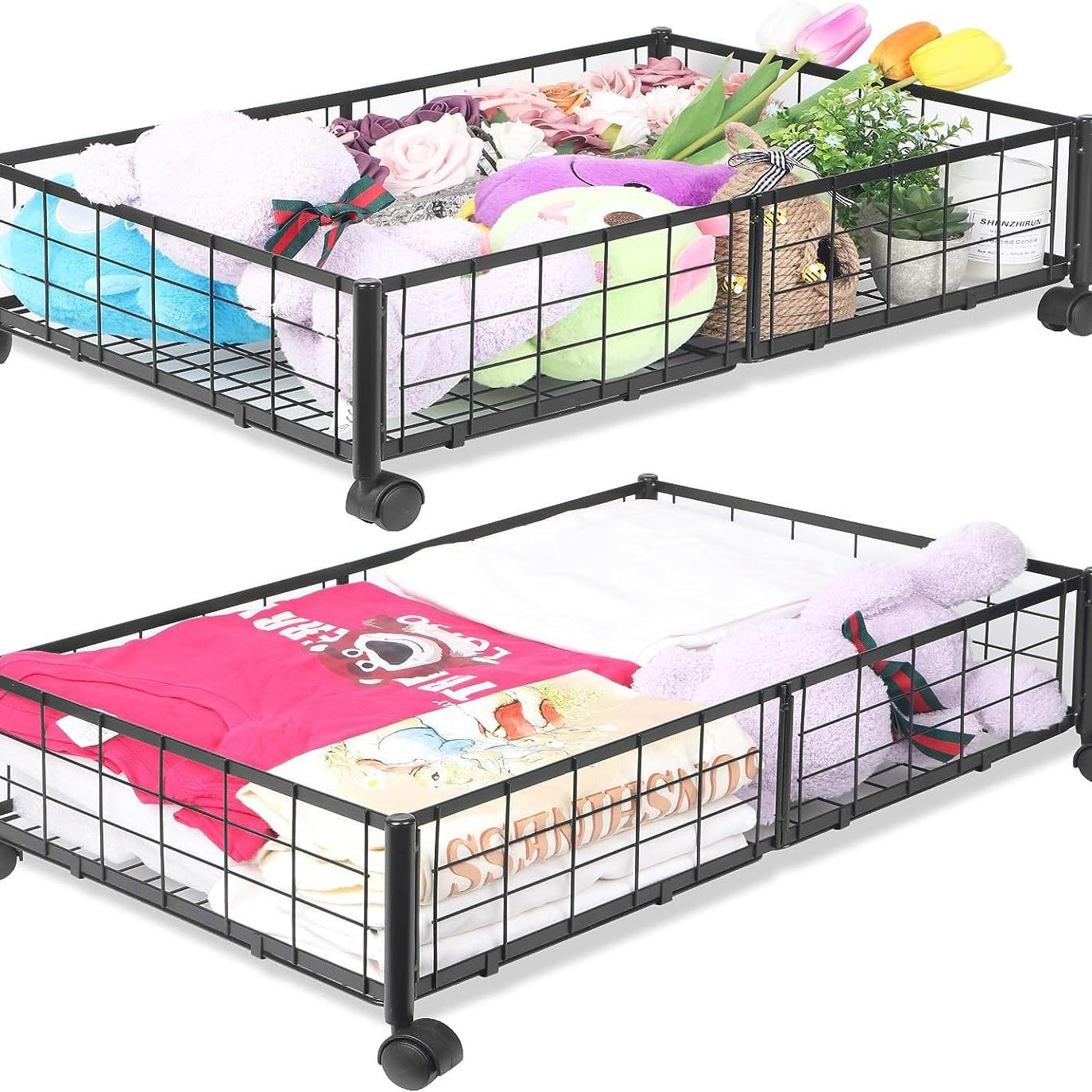 Transfronteriza cama de hierro dormitorio estante de almacenamiento móvil plegable rack de almacenamiento con ruedas ropa y zapatos rack de almacenamiento
