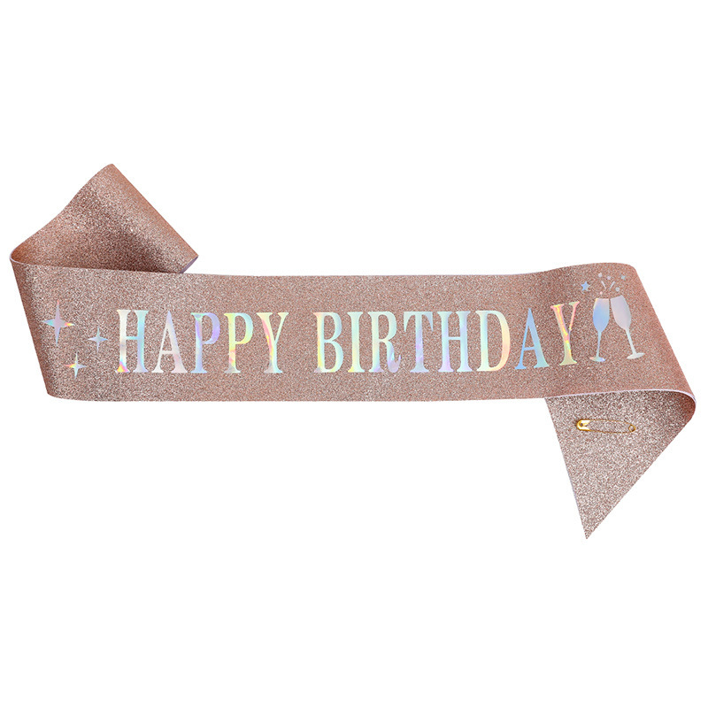 Cumpleaños en stock, banda de cumpleaños, correa de etiqueta, corona de oro rosa, correa de hombro