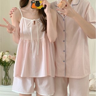 South Korea ins ladies sling couple pajamas women's summer new ins simple check casual home clothes wholesale