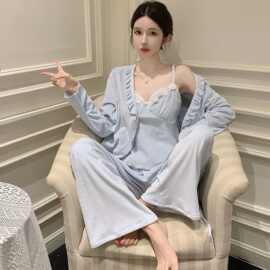 黁白海岛绒睡衣女秋冬季2026新款加厚保暖甜美高级感家居服套装带