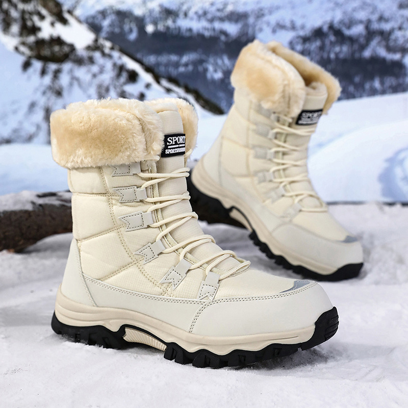 Northeast al aire libre botas de nieve para mujeres 2025 invierno de terciopelo grueso calentamiento zapatos de algodón pareja antideslizante impermeable botas al aire libre