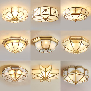 American-Style All-Copper Ceiling Light for Master Bedroom, Vintage European Luxury Corridor, Hallway, Study, Balcony Light H03