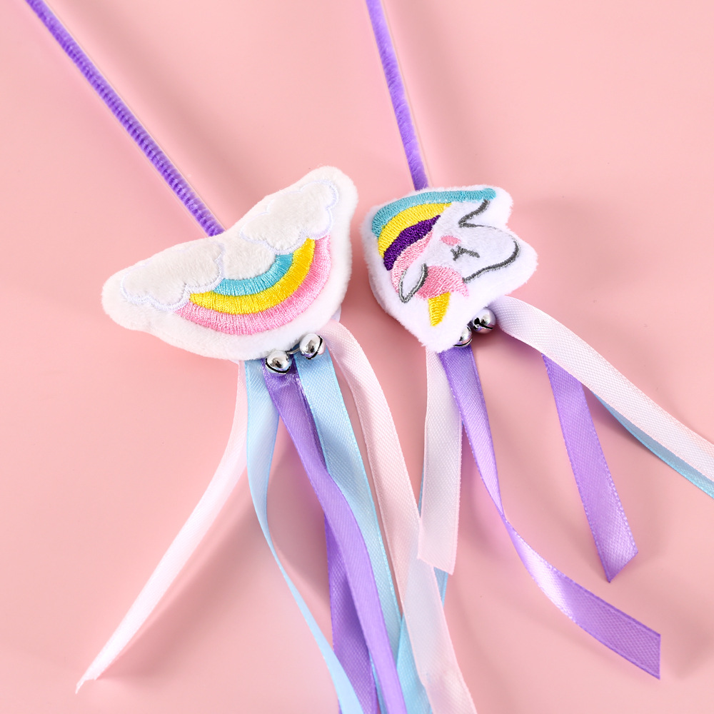 Mascota gato sueño unicornio Arco Iris cinta Hada divertido gato palo de Bell de sonido de juguete de entrenamiento interactivo polo