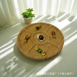 跨境木质早餐盘圆形分格水果零食糖果盘牛奶面包早餐盘咖啡甜品盘