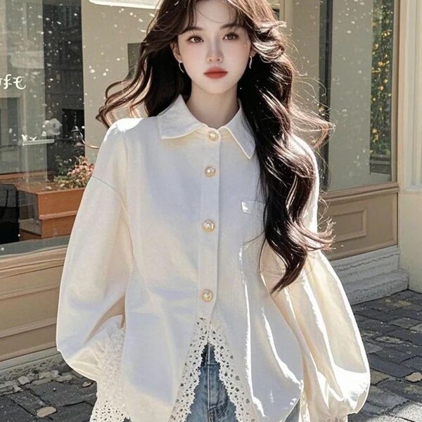 White lace spring design shirt