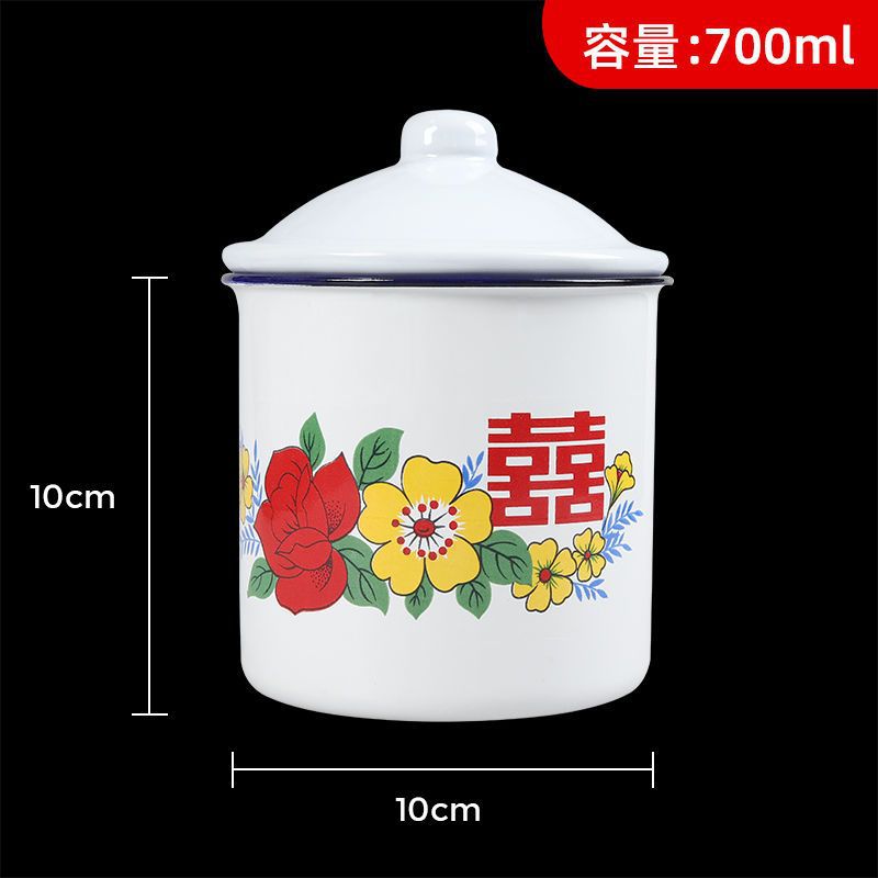 Taza de esmalte para el hogar nostálgico 8 clásico antiguo estilo antiguo con tapa de gran capacidad 9 tazas de agua olla de té retro de hierro