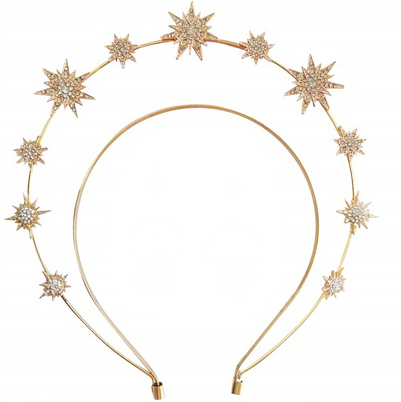 Cross-border European and American Halo style double-layered six-pointed star BOHO headband baroque diamond bridal catwalk performance hair accessories