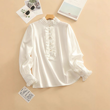 2025跨境外贸四季通勤优雅休闲长袖衬衫荷叶领女士衬衣长