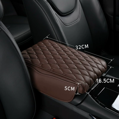 Rest Car Middle Protective Cover — Armrest box pad - small-brown-with-storage-side-pocket-medium-thick-style
