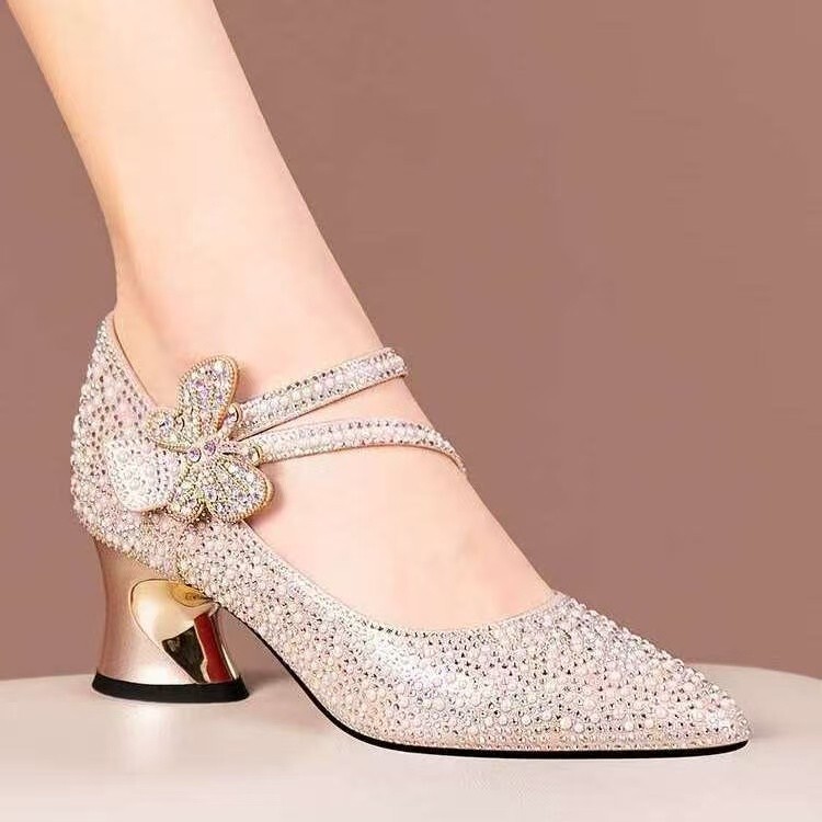 2026 Spring New Style Elegant Women's Low-Top Shoes with Rhinestone Bow, Mid-Heel Single Shoes, Fashionable Non-Slip Versatile High Heels 2026 Spring New Style Elegant Women's Low-Top Shoes with Rhinestone Bow, Mid-Heel Single Shoes, Fashionable Non-Slip Versatile High Heels