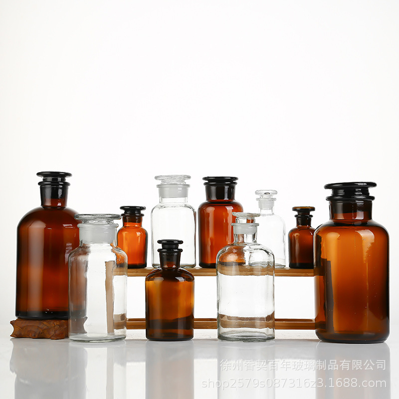 Botella de reactivo marrón gruesa de boca ancha botella de muestreo farmacéutico de laboratorio químico anti-luz sellado botella de vidrio transparente