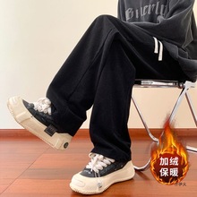 加绒加厚卫裤男款秋冬季潮流宽松阔腿咖啡色运动长裤灯芯绒裤子男