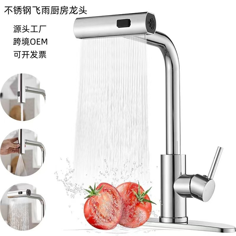 Raindance Pull-Out Faucet Kitchen Stainless Steel Hot and Cold Dual-Use Household Multi-Functional Universal Rotating Telescopic Faucet