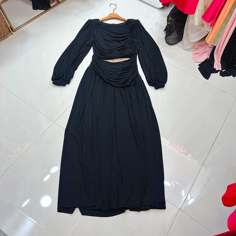 Thirteen Line Lamp Vietnamese Niche Cage Sleeve Sexy Slim Fit Elegant Hollow Out Flared Dress A2 # 8587 Thirteen Line Lamp Vietnamese Niche Cage Sleeve Sexy Slim Fit Elegant Hollow Out Flared Dress A2 # 8587